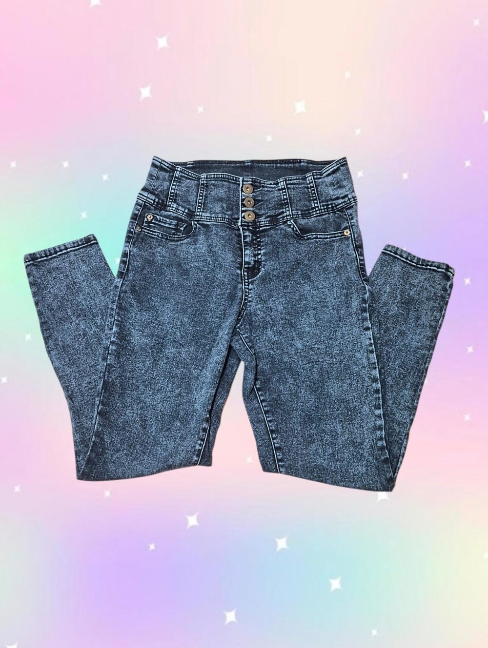 No Boundaries High Waist Acid Wash 3 Button Corset Skinny Jeans Size 13